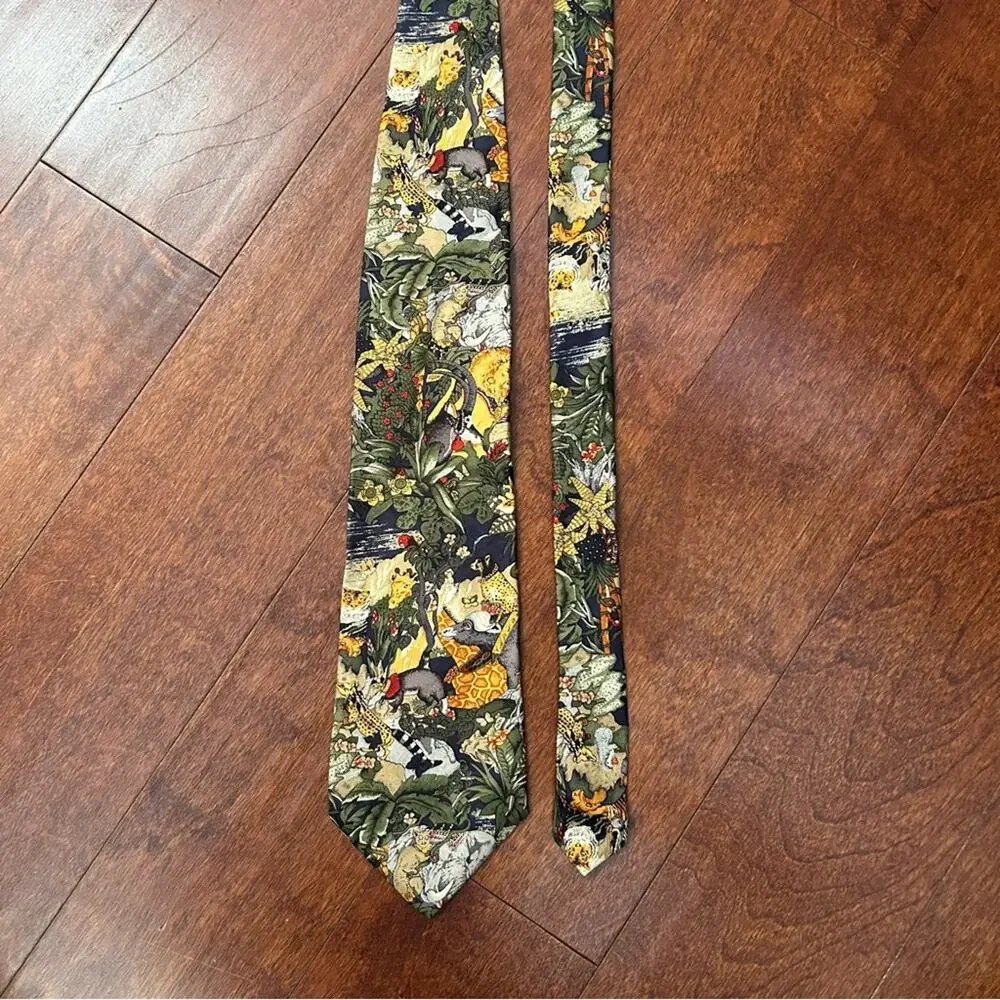 Vintage Pierre Cardin Exotic Tropical Animal Print Tie, 100% Silk
